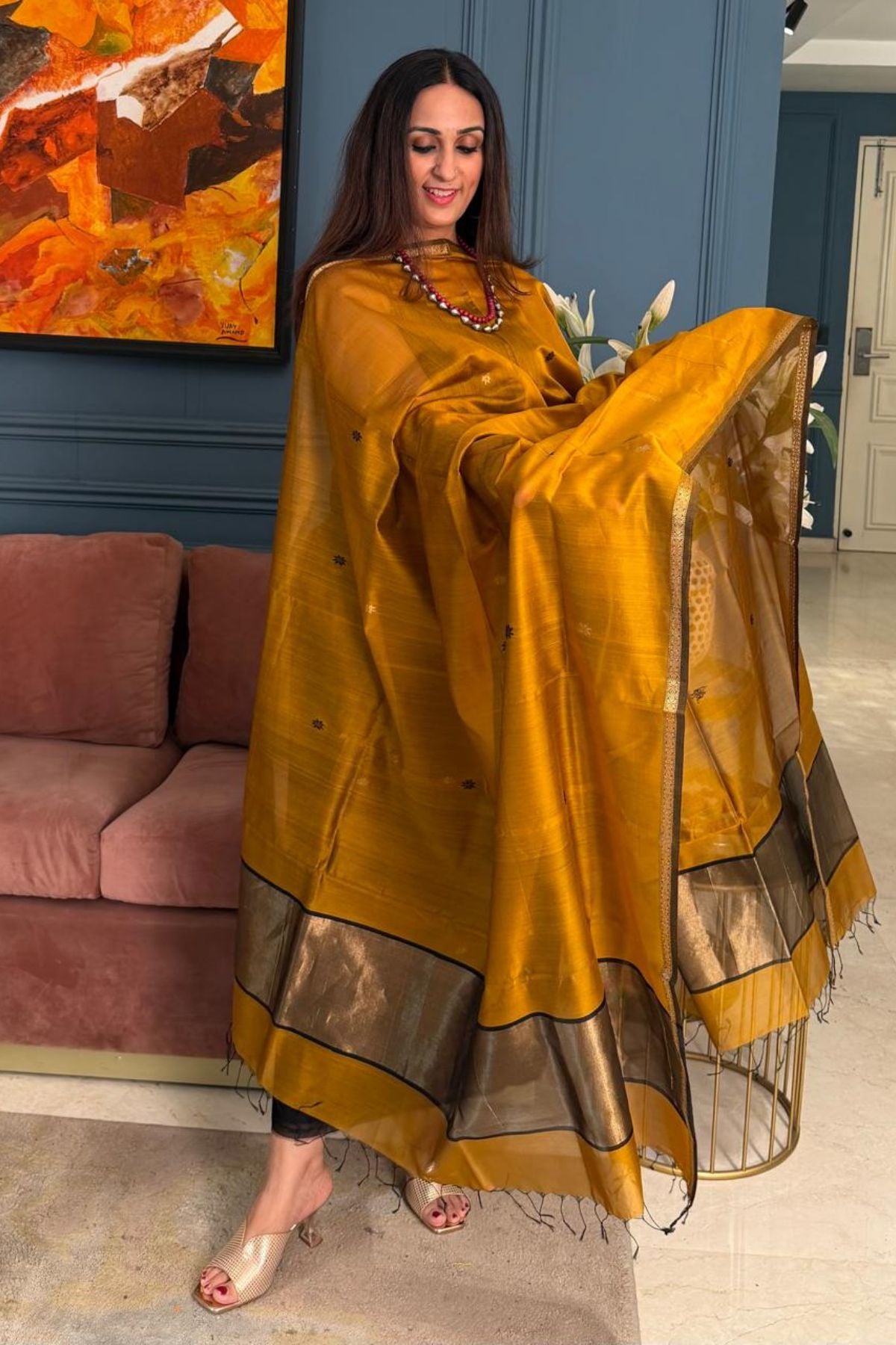 Maheshwari handloom silk by cotton kurta dupatta set